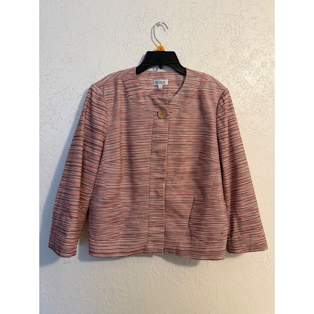 Due Per Due Womens Pink Silk Cotton Striped Button Front Jacket Blazer Size 12